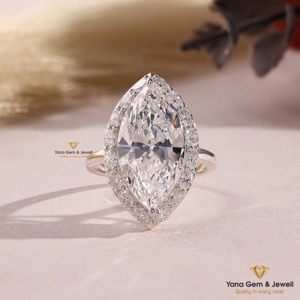 Bague de mariage élégante pour femme en or massif 14 carats avec diamant CVD de laboratoire de 5,00 carats taille marquise, couleur F, clarté VVS2, certifié IGI - Product Image 1