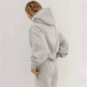 Conjunto Deportivo Casual de Dos Piezas para Mujer de Primera Calidad, Sudadera Corta con Capucha y Pantalones Deportivos Acampanados, Diseño Sólido, Ropa de Invierno - Product Image 6