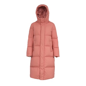 Long <b>Quilted</b> Winter Jacket Hooded Full Sleeve Zipper Closure Solid Color Polyester Shell Thick Warm Coat - Product Image 1