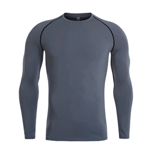 <b>Men's</b> Custom Logo Long Sleeve <b>Compression</b> Breathable Rash Guard Gray Quick Dry Polyester Workout <b>Shirt</b> - Product Image 4