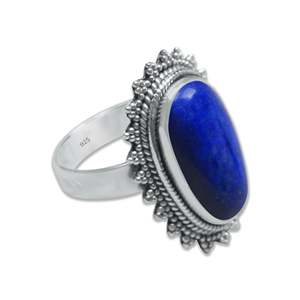 แหวนเงินแท้ 925 ประดับลาพิส ลาซูลี สำหรับผู้หญิง แหวนเงินแท้ประดับพลอยลาพิส ลาซูลีสีน้ำเงิน แหวนเงินแท้คุณภาพสูง - Product Image 3