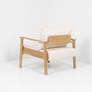 Fauteuil de club contemporain en teck pour patio, canapé de loisirs pour villa avec sièges rembourrés blanc cassé et cadre en bois - Product Image 5