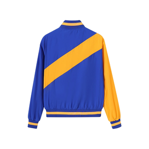 Chaqueta Casual Impermeable de Talla Grande con Bloques de Color Azul Rey y Amarillo Brillante, Cierre Frontal con Cremallera y Cuello Alto, Estilo Urbano Ligero - Product Image 3