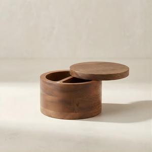 Premium Acacia Wooden Eco-Friendly Salt Box Swivel Magnetic Lid Handmade <b>Kitchen</b> Salt Cellar Spice <b>Storage</b> Container 250mL Spoon - Product Image 3