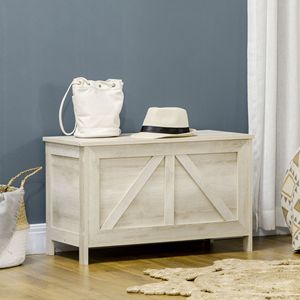 30-Liter White Farmhouse Lift Top <b>Storage</b> <b>Chest</b> Organizer Safety Hinge for Bedroom Entryway Living Room Supermarket Cabinets - Product Image 2