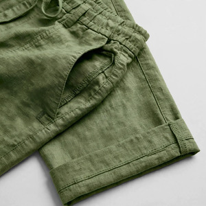 Pantalon décontracté pour homme en coton vert, taille élastique avec cordon de serrage, coupe droite, léger, respirant, poches latérales, idéal pour l'été - Product Image 4