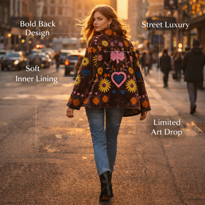 Veste bomber brodée à la main pour femmes, motif cœur et oiseau, col montant, doublure en coton - Product Image 5