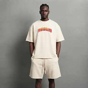 High Quality 100% Cotton Plus Size Men's Breathable Regular Fit Customizable Logo Solid Streetwear 2 Piece Shorts <b>Set</b> - Product Image 4
