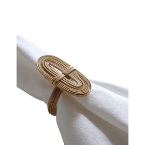 Handmade Gold Plated Metal Napkin Rings With Natural Cane Weaving Set Of 4 Luxury <b>Table</b> Decor <b>For</b> Wedding Banquet Hotel Dining - Product Image 2
