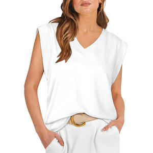 Débardeur en tricot pour femme, col en V, sans manches, couleur unie, respirant, écologique, séchage rapide, style décontracté - Product Image 6