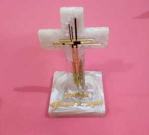 Faithful Blessed Loved Resin Cross Sculpture Religious Home Decoration Artistic Hand-Painted <b>Gold</b> Letterpiece Glazed Finish - Product Image 6