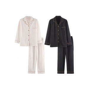 Ensemble de pyjamas en coton tricoté pour couple, collection Printemps-Automne 2026, manches longues, grandes tailles, vente en gros - Product Image 1
