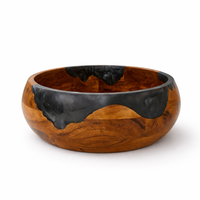 Bol à salade décoratif rond en bois d'acacia fait main avec résine époxy gris brun naturel, idéal pour les fêtes, les festivals et la décoration intérieure