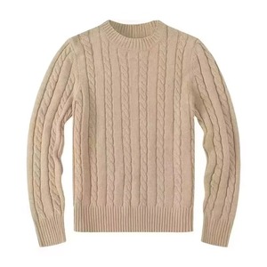 เสื้อสเวตเตอร์ไหมพรมถักลายเคเบิ้ลสีเทาสำหรับผู้ชาย แขนยาว สีพื้น สำหรับใส่ในฤดูหนาว ผลิตจากอะคริลิก 100% - Product Image 3