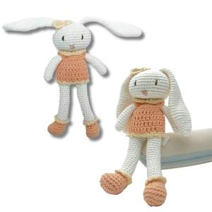 Peluche amigurumi lapin doux, fait main au crochet, en robe orange, pour bébé et tout-petit, fabriqué en Indonésie - Product Image 5