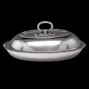 Premium <b>Tall</b> Silver Stainless Steel Dome Cloche with Round Tray Elegant Individual <b>Table</b> Service and Butter Plate - Product Image 4