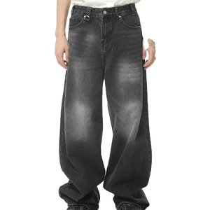 Jeans al por mayor para hombre: estilo urbano, hip hop, con dobladillo sin rematar, holgados, descoloridos por el sol, de corte recto, tallas grandes y de pierna ancha. - Product Image 2