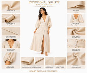 Elegante Vestido Maxi Casual de Verano para Mujer, Estilo Bohemio, de Lino/Algodón, Color Liso, Moderno, con Cuello en V, Manga Larga, Espalda con Lazo y Abertura Alta - Product Image 5
