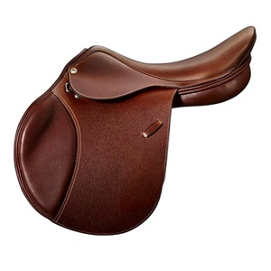 Selle d'équitation anglaise personnalisée en cuir véritable marron avec arceau en bois pour le dressage et le saut d'obstacles, idéale pour la pratique du close contact. - Product Image 1