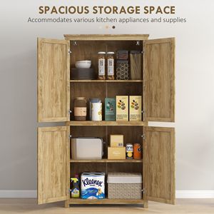 Modern 64\" Tall <b>Kitchen</b> <b>Pantry</b> Storage Cabinet Solid Wood MDF with 4 Rattan Doors 4 Tier Eco-friendly Shelves Natural Style - Product Image 5