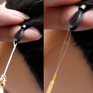 Kit d'outils pour extensions de cheveux avec 200 micro-anneaux en silicone beige, kit d'extension avec pinces courbées, crochet de tirage et enfileur à boucle - Product Image 4