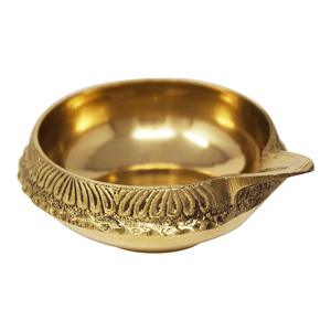 Gold Plated Brass Diya Traditional Oil Lamp Round Puja Decorative Akhand Jyoti for <b>Home</b> <b>Temple</b> - Product Image 1