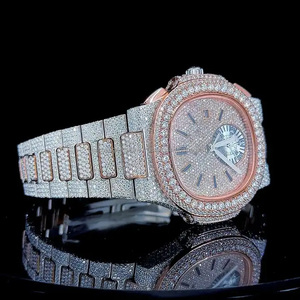 Montre de luxe pour homme entièrement pavée de diamants, style hip-hop bling, en acier inoxydable or rose, mouvement automatique, style rappeur - Product Image 5