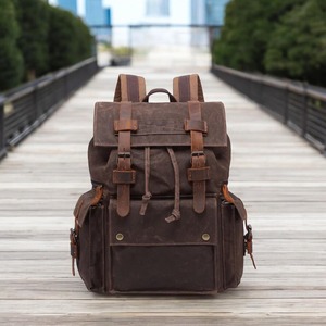 Genuine Leather <b>Canvas</b> <b>Backpack</b> Water Resistant Travel Laptop High Quality Wholesale Bulk Manufacturer 36-55L Capacity LCB-0069 - Product Image 2