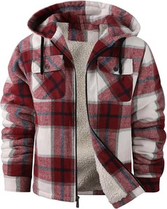 Sudadera con Capucha a Cuadros Morada y Negra para Hombre, Chaqueta de Franela de Corte Regular, Sudadera Informal para Invierno con Forro Polar y Diseño de Bolsillos con Cremallera - Product Image 5