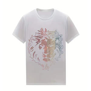 Camiseta de Hombre con Logotipo Personalizado, 180 Gramos, Tejido de Punto, Cuello Redondo, Manga Corta, con Pedrería, Estilo Hip Hop - Product Image 1