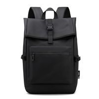 Sac à dos de voyage minimaliste noir à motif géométrique, résistant à l'eau, avec fermeture à enroulement, 36-56L, avec poche avant zippée