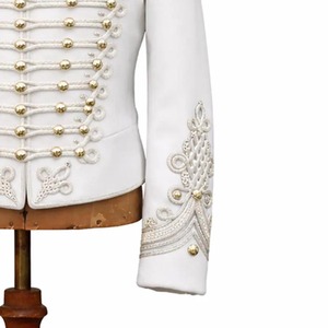 <b>Men's</b> White <b>Double</b> <b>Breasted</b> Hussar Jacket With Gold Buttons And Embroidered Sleeve Formal Winter <b>Coat</b> - Product Image 1