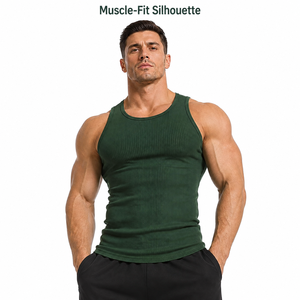 Débardeur de sport côtelé ajusté et respirant pour homme, en coton extensible, anti-humidité, pour entraînement et fitness, marque privée OEM - Product Image 3