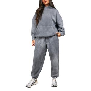 Mode chaude Street Wear 2 pièces ensemble personnaliser sweat à capuche survêtement femmes surdimensionné français éponge survêtement 2026 - Product Image 3