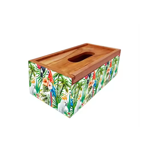 Boîte à mouchoirs en bois imprimée au design vintage, motif floral en papier fait main, porte-mouchoirs décoratif - Product Image 1