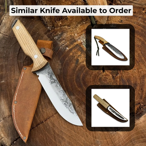 Couteau de survie et de chasse artisanal personnalisé en acier à haute teneur en carbone, lame fixe, manche en bois, étui en cuir, OEM ODM - Product Image 6