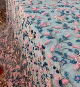 Tela de Encaje con Cuentas Hecha a Mano de Lujo con Lentejuelas y Perlas para Vestidos de Novia y Vestidos de Noche, Proveedor de Fábrica al por Mayor - Product Image 1