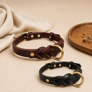 Wholesale genuine leather dog collar with <b>braided</b> craftsmanship daily walks training sessions and outdoor use in reasonable rate - Product Image 2
