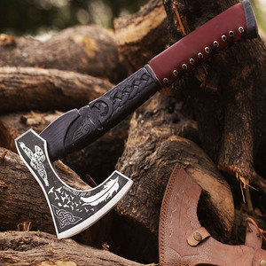 Handmade <b>Axe</b> Carbon Steel Blade Wood <b>Handle</b> With Leather Sheath Outdoor Knife - Product Image 2