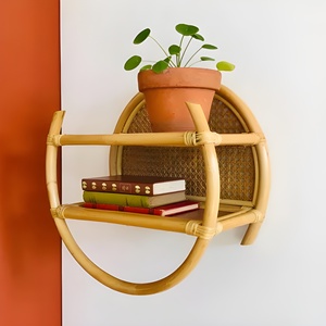 Étagère ronde en rotin en bois nordique, étagère en bois circulaire, décoration d'intérieur, salon, chambre à coucher, étagères faites à la main - Product Image 3
