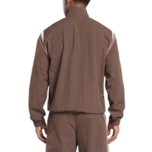 Ensemble survêtement coupe-vent personnalisé pour homme, color block marron, beige et blanc, veste zippée et pantalon de jogging fuselé, style rétro sport streetwear, vente en gros - Product Image 2