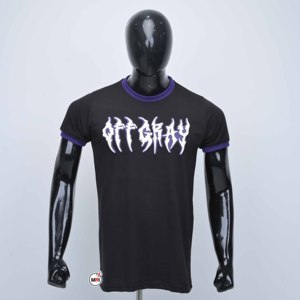 Camisetas de algodón negras para hombre, de manga corta, cuello redondo, estilo oversize, con estampado de letras blancas, estilo punk, ribete en contraste, logotipo personalizado, de secado rápido. - Product Image 1