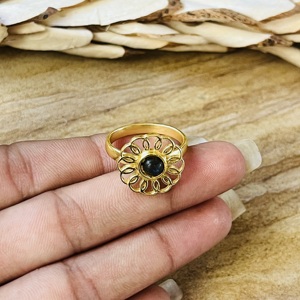 Latest Trendy <b>Labradorite</b> Brass <b>Ring</b> Flower Design Statement <b>Ring</b> 18k Gold Plated Floral <b>Ring</b> Handmade Wholesale <b>Ring</b> For Women - Product Image 2