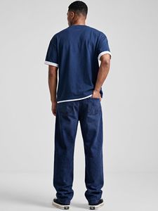 Jean en denim imprimé bleu foncé coupe droite pour homme, ajustement régulier, coton mi-lourd, style modeste multi-lavage, hiver, été, automne, ODM - Product Image 4