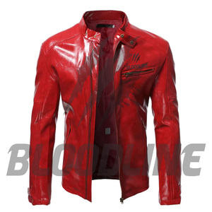 BLOODLINE Men's Black PU Leather Moto Biker <b>Jacket</b> <b>Slim</b> <b>Fit</b> Zipper Closure Stand Collar Solid Color Autumn Wear - Product Image 4