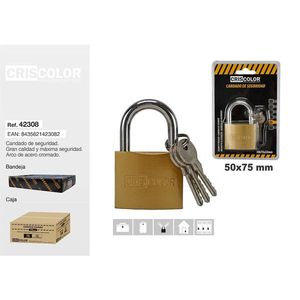 Criscolor Padlock 50x75 Mm Brass Body Chrome Plated Security Lock With Keys - Product Image 1