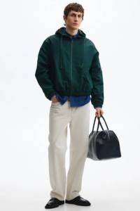 Chaqueta Bomber Verde con Capucha para Hombre, Cierre de Cremallera, Resistente al Viento, Informal, Otoñal, Material de Poliéster, Corte Regular, Color Sólido - Product Image 5