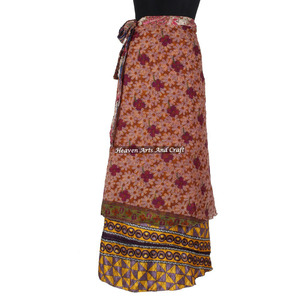 Latest Design Asymmetrical <b>Wrap</b> Around <b>Skirt</b> 2 Layer Reversible Magic Silk Saris <b>Wrap</b> Long Silk <b>Wrap</b> Around <b>Skirts</b> Brazil Mexico - Product Image 5