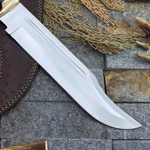 Couteau Bowie de camping industriel/DIY fait main sur mesure, pointe droite, acier inoxydable 3 mm, manche bois + laiton, cuir - Product Image 4