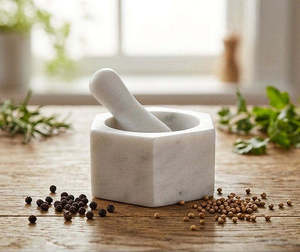 White Marble Hexagon Mortar Pestle Set Heavy Duty Manual Spice <b>Herb</b> Garlic <b>Grinder</b> Kitchen Use - Product Image 3